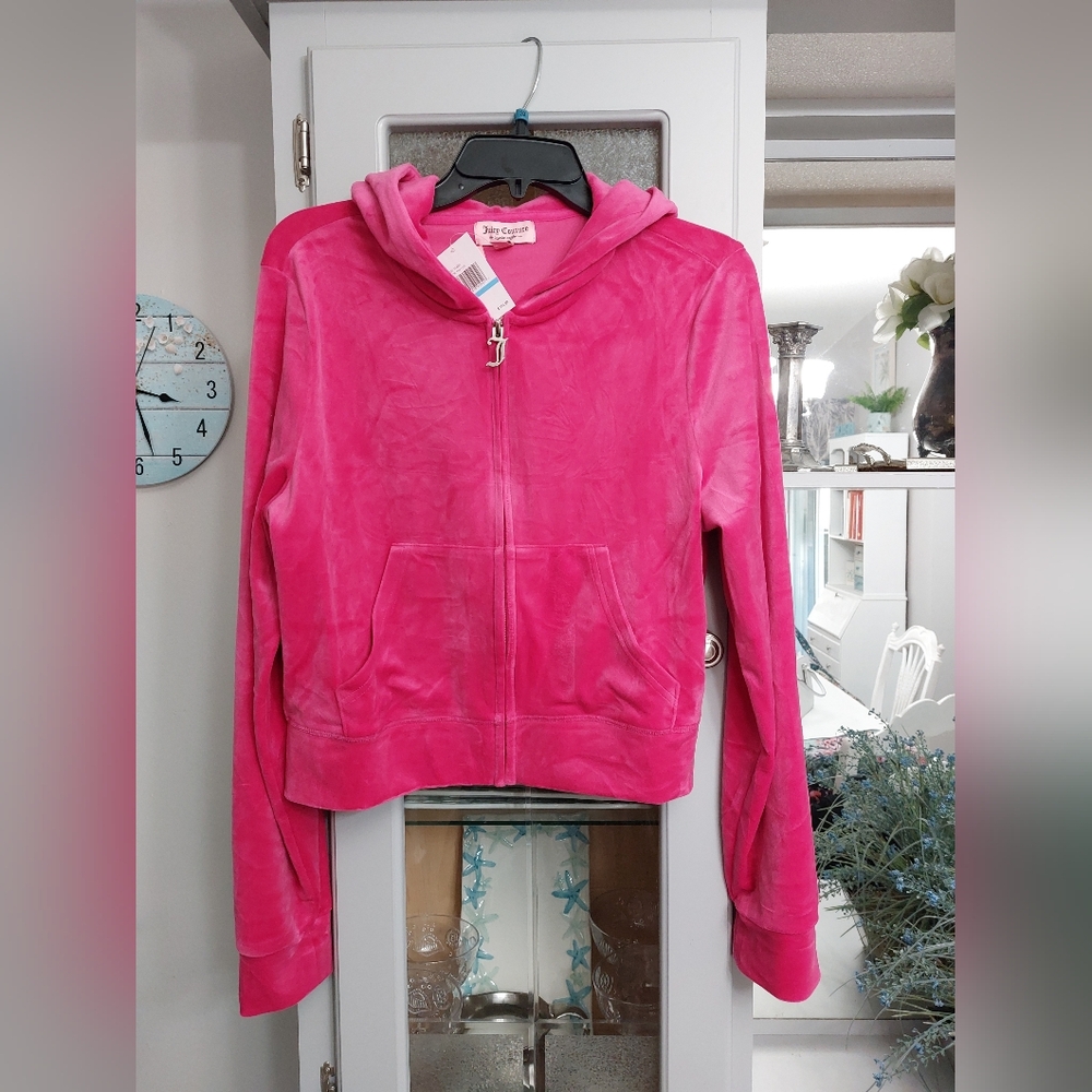 Juicy Couture Hot Pink Velour Zip Hoodie Jacket